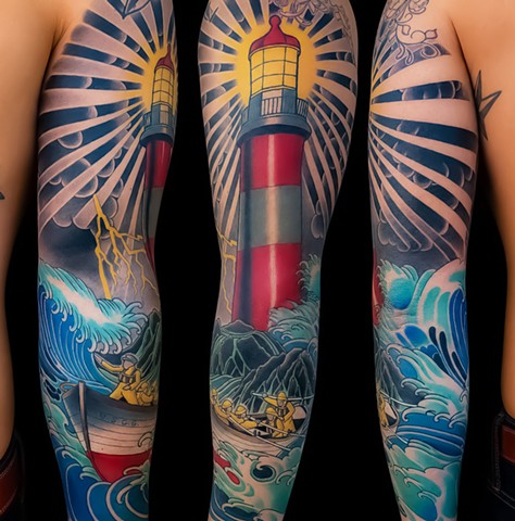 Lighthouse Tattoo by Adam Sky, San Francisco, California