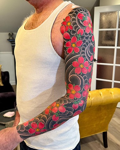 Cherry Blossom Sleeve by Adam Sky, Morningstar Tattoo Parlor, Belmont, Bay Area, California