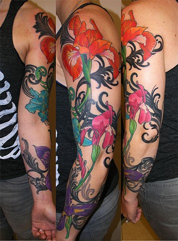 Jenna's Iris sleeve tattoo by Custom tattoos by Adam Sky, San Francisco, California