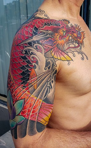 Dragon Koi by Custom Tattoos by Adam Sky, Redwood City, Bay Area, California