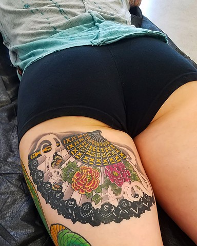 Delicate fan tattoo by Custom Tattoos by Adam Sky, San Francisco, California