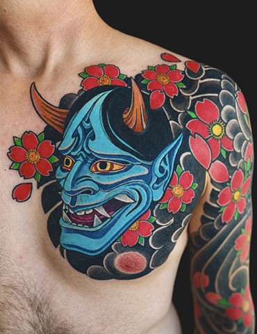 Hannya Mask Tattoo by Adam Sky, San Francisco, California