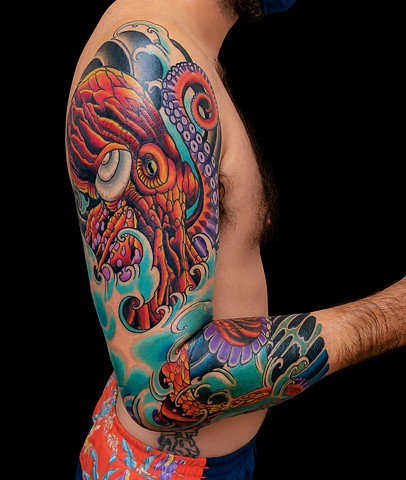Octopus Sleeve Tattoo by Adam Sky, Morningstar Tattoo Parlor, Belmont, Bay Area, California