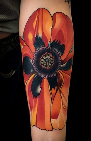 Georgia O'Keefe Poppy Tattoo by Adam Sky, Bay Area, California