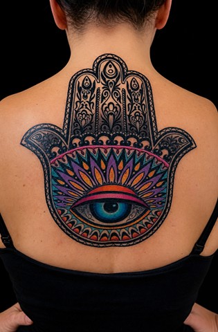 Hamsa Hand by Adam Sky, Morningstar Tattoo Parlor, Belmont, Bay Area, California