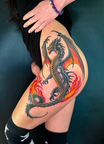 Fire Dragon by Adam Sky, Sacred Heart Tattoo, Vancouver, Canada