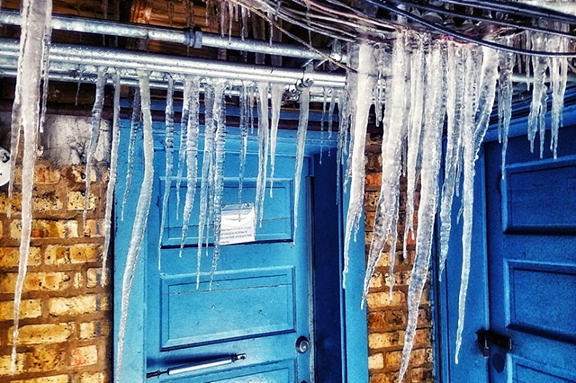 Icicles with blue doors