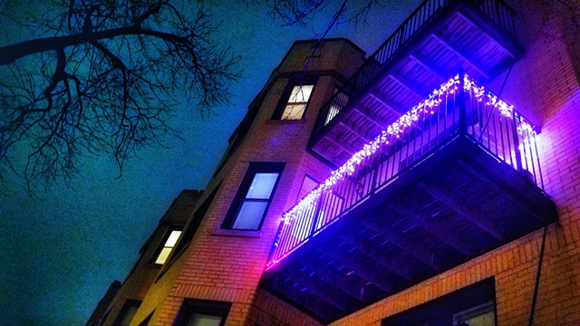 Balcony apartment with purple lights