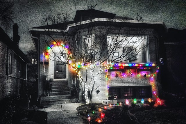 House with colorful lights