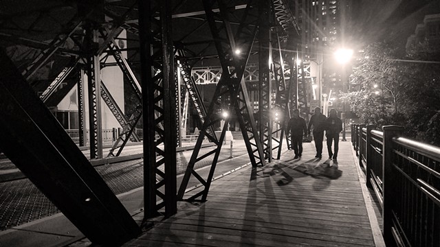 Three Men Crossing Kinzie Street Bridge