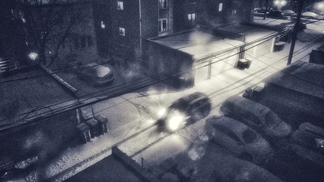 Snowy Night Alley Traveler