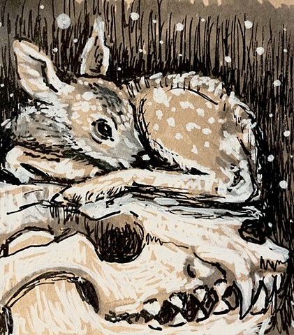 Deer with Wolf Skull