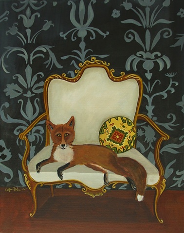 fox, painting, catherine nolin, art, french chair
