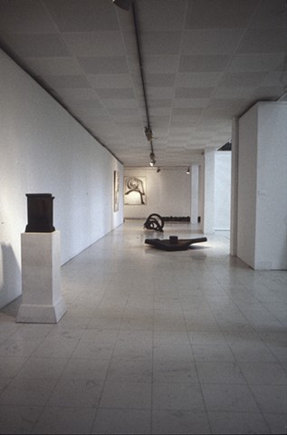 installation view: Coffre-fort, Untitled sculpture, Akhter 4, drawing of Akther 2