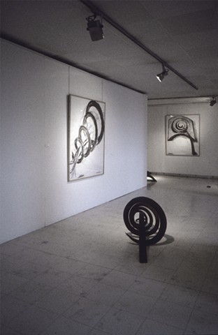 installation view: Akhter 4 and studies for Akhter 4 (left) and Akhter 2 (right)