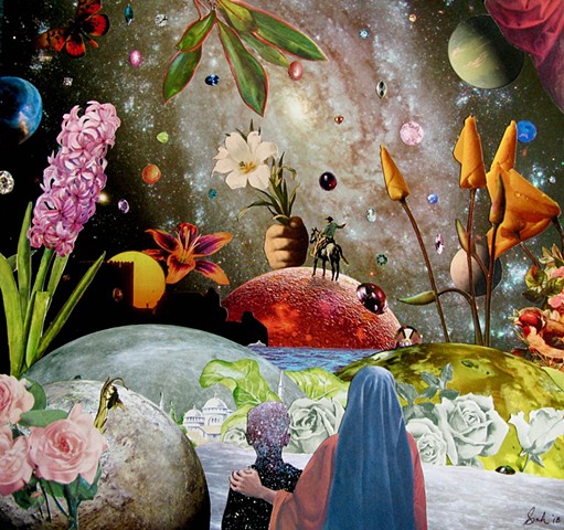 Mother guides her son's spirit into Outer Space while a cosmic cowboy realizes he is a long way from home. Lots of flowers, planets, jewels and such floating around.
