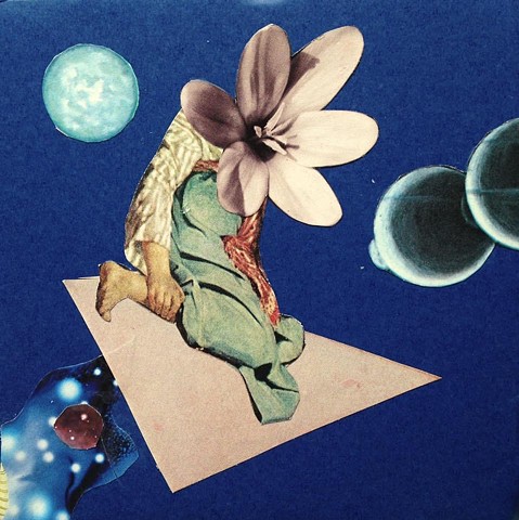 Hand cut analog collage 5 x 5” surrealism dada Lost in Space Universe Cosmos