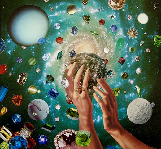 She's trading planets for jewels and showing off her hands in a local galaxy and faraway lands. By Shawn Marie Hardy, Collage-a-Dada
