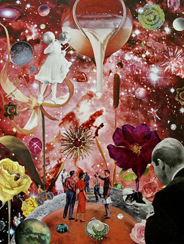 She traverses the galaxy fulfilling dreams stopping at the milky way for a quick sip of cream. Look at all that surrealism! By, Shawn Marie Hardy, Collage-a-Dada