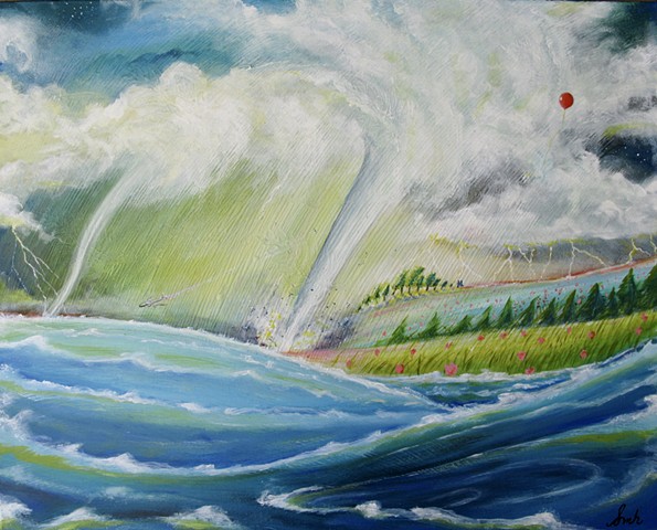 Tornadoes, lightning, thunder, stormy skies, ocean waves, and lots of atmosphere; and let's not forget the red balloon.