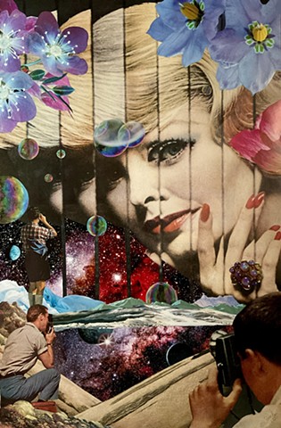 The reigning queen of the Baby Boom Galaxy is looking lovely in this cosmic hand cut surreal collage, complete with her very own paparazzi