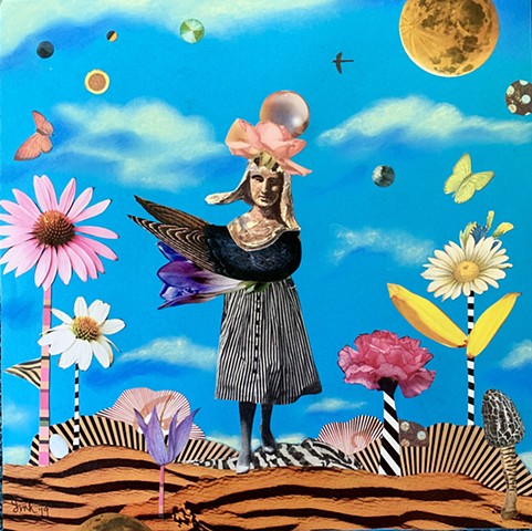Everything is better in technicolor including flowers, stripes and birds in this analog mixed media collage