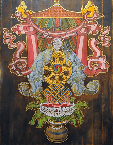EIGHT AUSPICIOUS SYMBOLS COMBINED tibetan Thangka by Brian Batista