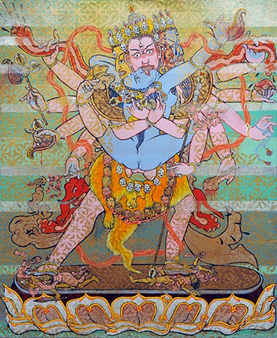 BLISSFUL UNION - Cakrasanvara, a 12 armed yiddam deity thangka by brian batista