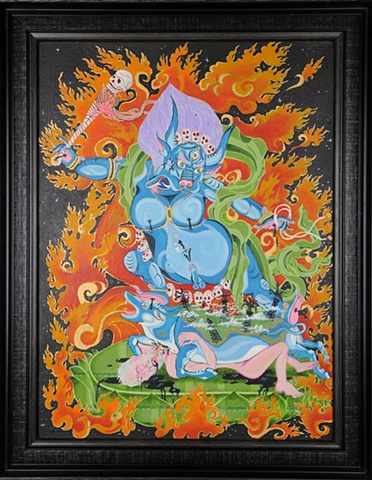 IGNORANCE IS BLISS (framed) YAMA DEITY tibetan THANGKA by Brian BAtista