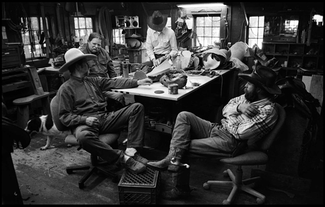 Joe, Max Gary, and Park Service saddle maker around table