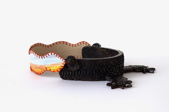 Aftercare, 2026 Ceramic sculpture, oil on canvas, embroidery 28 x 18 x 6cm