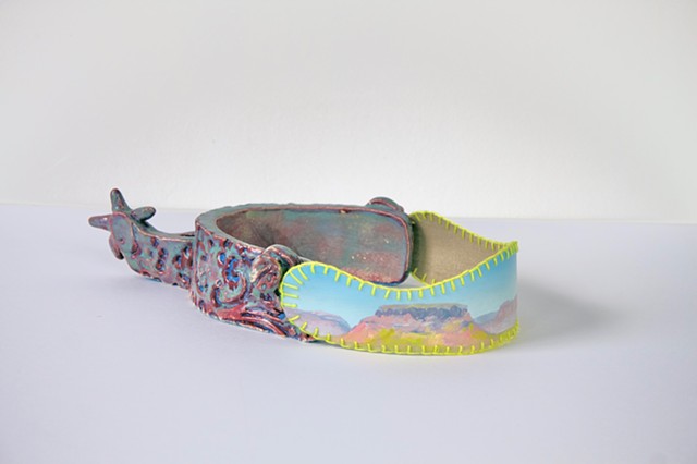Attuned Response, 2026 Ceramic sculpture, oil on canvas, embroidery 28 x 20 x 6cm