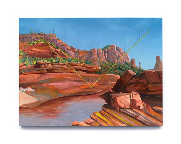 Frayed Horizon, 2026 Oil on canvas, embroidery 76 x 60cm