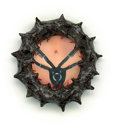 Hardware, 2026 Ceramic frame, oil on canvas, embroidery 14 x 14cm