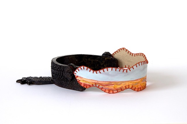 Aftercare, 2026 Ceramic sculpture, oil on canvas, embroidery 28 x 18 x 6cm