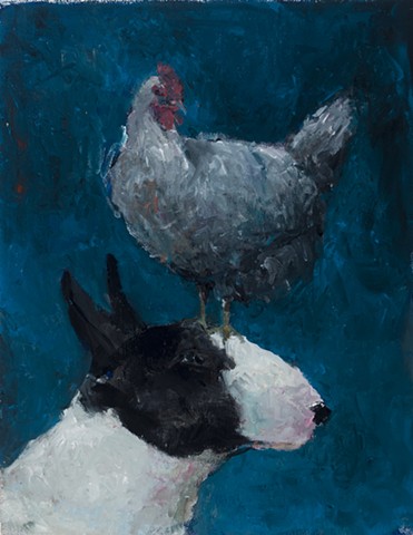 Bull Terrier with Chicken- SOLD