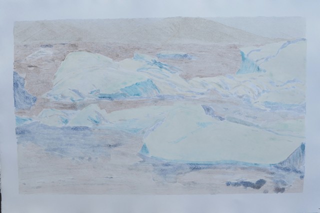 mono print on paper of Icelandic imagery imagery