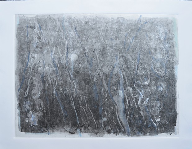 mono print on paper of imaginary imagery