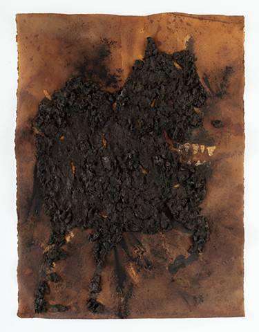 â€œApokalypsisâ€�, 2020. Papier-mache, ivory black, ink, casein & tea on paper. (29.5 in. x 22 in.)