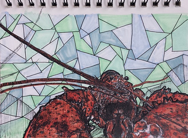 free hand drawing. prismacolor. lobster. red lobster
