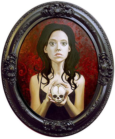 girl with fetus skull