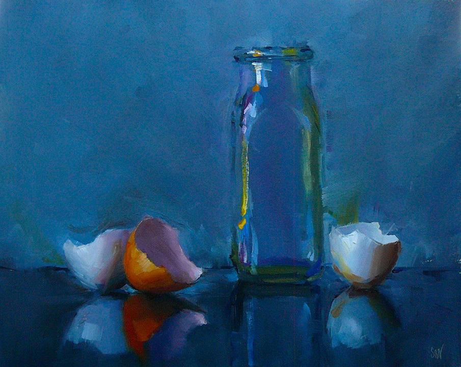 Milk Bottle with Eggshells