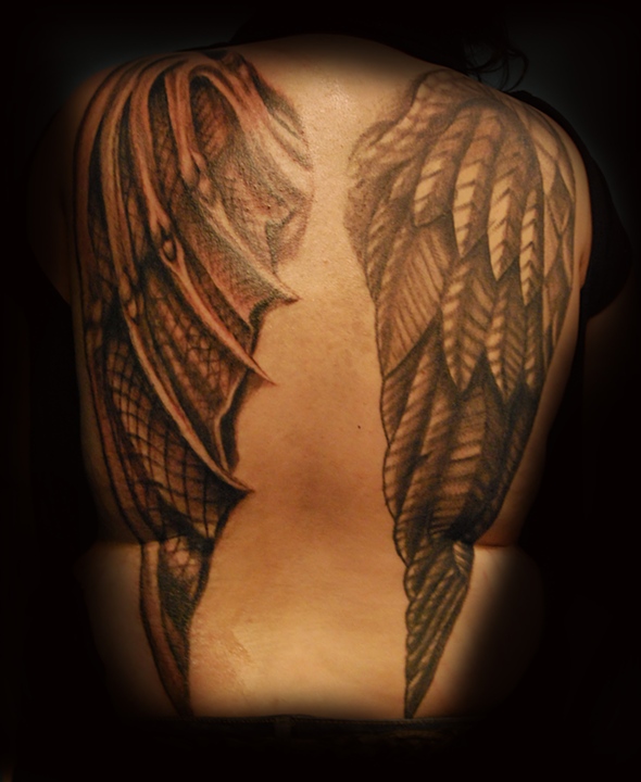 Татуировка Крылья ангела и демона