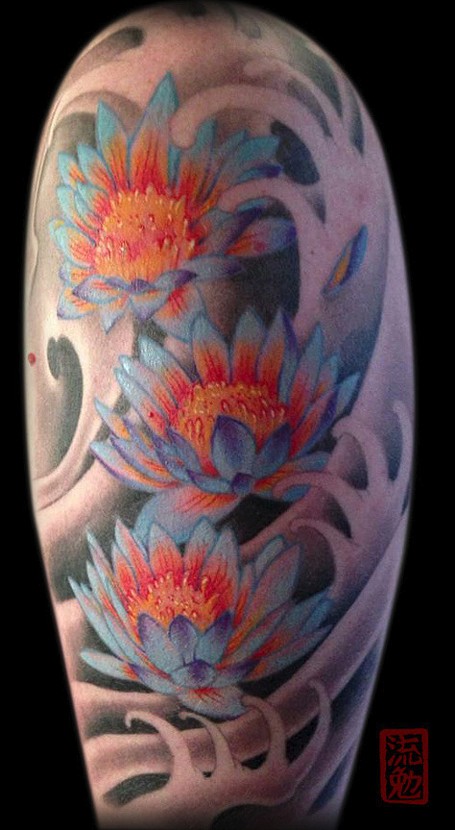 Lotus and Water Sleeve by Jeff Johnson: TattooNOW