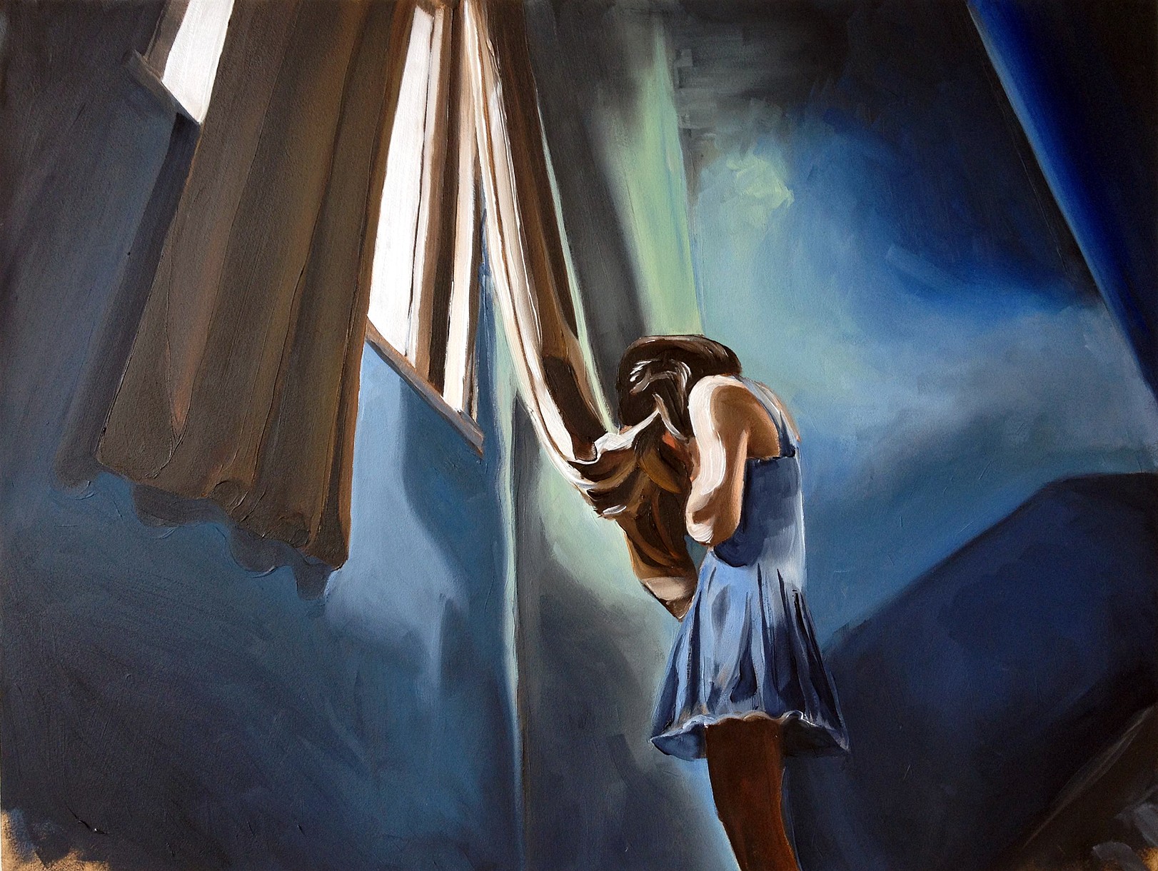 Девочка у окна рисунок