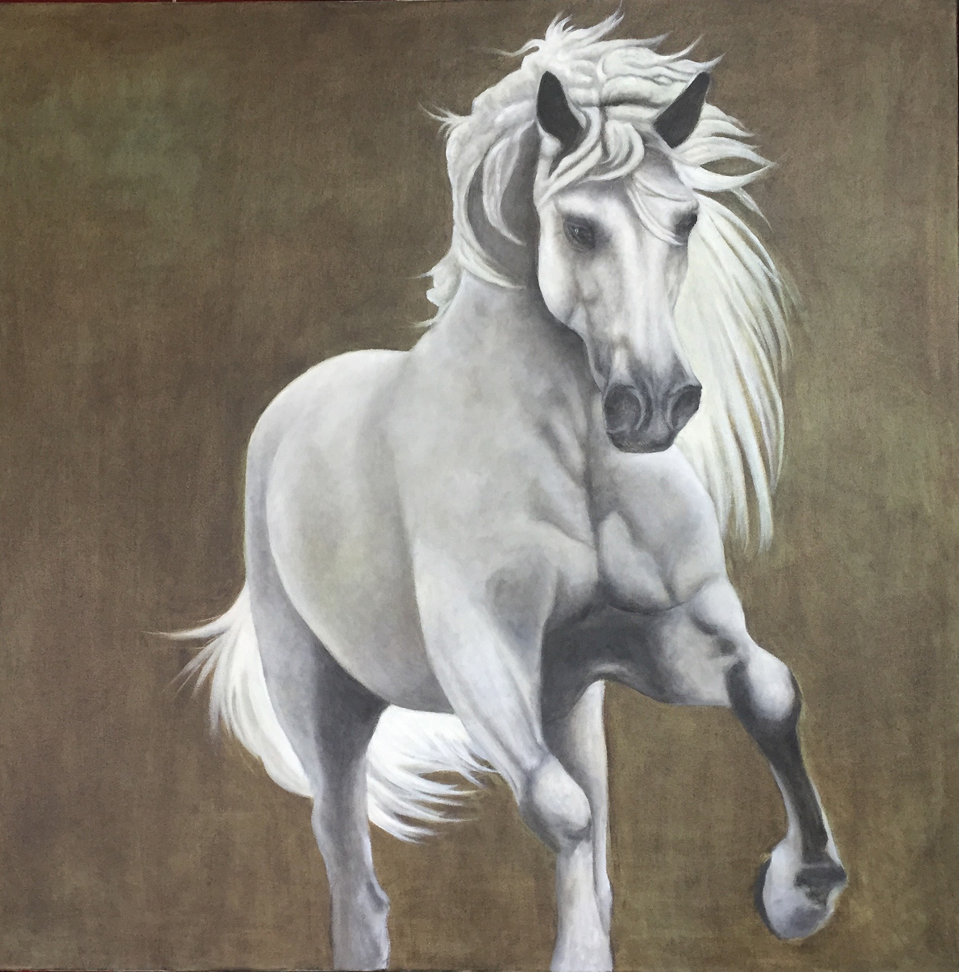 HORSE 油絵アート Painting of Horse with Colorful Paint Splatches on it S Face