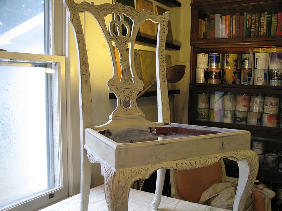 Mahogany dining chair painted and distressed. 