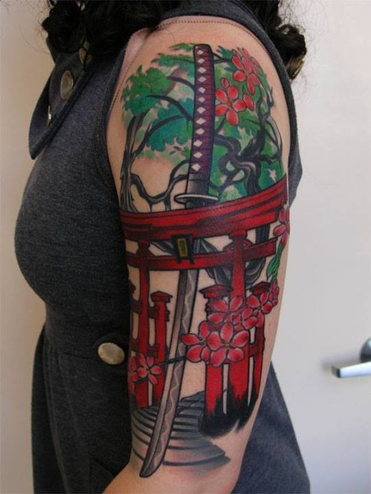 Shinto Gate Tattoo by Custom tattoos by Adam Sky, San Francisco, California...